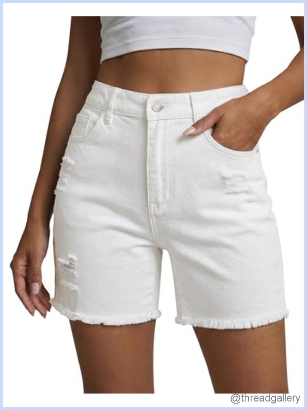 High Waisted Distressed Ripped Frayed Stretchy Denim Cut Off Jean Shorts